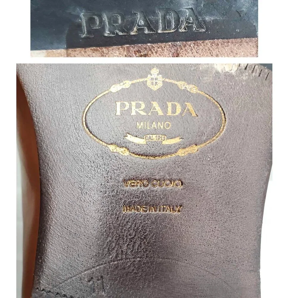 PRADA Men's Brown Leather Cap Toe Derby Dress Shoes 11
